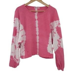 Stateside Pink Tie Dye Crew Neck Long Sleeve Cropped Sweatshirt Women's M